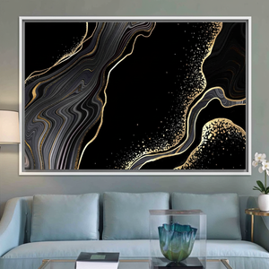 Elegant Black and Gold Marble <b>Canvas</b> Wall Art: Tempered Glass Print,WHITE <b>FRAMED</b> <b>CANVAS</b> - Product Image 3