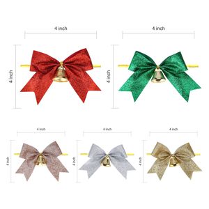 Lazo <span class=keywords><strong>de</strong></span> <span class=keywords><strong>cinta</strong></span> con purpurina verde prefabricado <span class=keywords><strong>de</strong></span> Navidad personalizado <span class=keywords><strong>de</strong></span> 4x4 pulgadas con campana <span class=keywords><strong>para</strong></span> embalaje <span class=keywords><strong>de</strong></span> regalo decorativo - Product Image 2