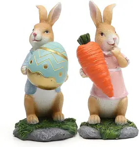 Easter Decoration Custom Resin Rabbit Holding Carrot Painted Egg Figurines Tabletop Decoration