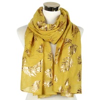 Venda quente senhoras viscose cachecol folhas impresso ouro hot stamping mulheres hijab cachecol xale macio