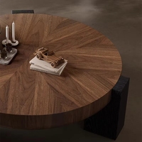 Table basse moderne pour salon, ronde, style mid-century, 3 pieds, en bois de noyer noir, ensemble de table centrale