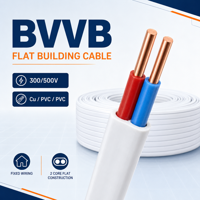 3-Core BVVB Flat Electrical Wire 450/750V, Pure Copper PVC Insulated Sheathed Cable 1.5/2.5/4/6 Mm² for Home & Building Wiring