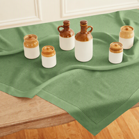 Nappe en lin naturel vert foncé à ourlet festonné pour la vente en gros – Idéale pour jardin, dîner, fête, mariage, maison – Taille personnalisée
