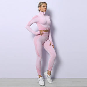 Özel Logo 3 adet Activewear darbeye spor sutyen dikişsiz uzun kollu tulum kadınlar için nefes Yoga tayt - Product Image 5