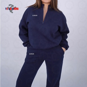 High Quality Fleece Quarter Zip Pullover Sweatshirt and Sweatpants Women Custom Applique <strong>Embroidery</strong> Two Piece Tracksuits <strong>Set</strong> - Product Image 1