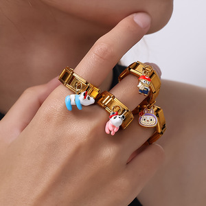 Stainless Steel Gold Plated Pendant <b>Ring</b> With <b>Cartoon</b> Charms Unisex Jewelry Gift - Product Image 4