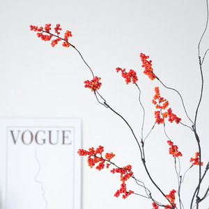 Artificial <b>Red</b> Fruit Branches Golden <b>Vase</b> Home Decor Floral Arrangement Material - Product Image 4
