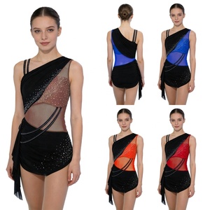 Combinaison de patinage artistique pour femmes, combinaison avec jupe pour gymnastique, costumes de danse latine et jazz pour dames, costumes de danse de salon pour compétition - Product Image 1