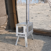 Poêle à bois pliable d'extérieur en acier inoxydable avec porte en verre et pieds pliables pour le chauffage de tente