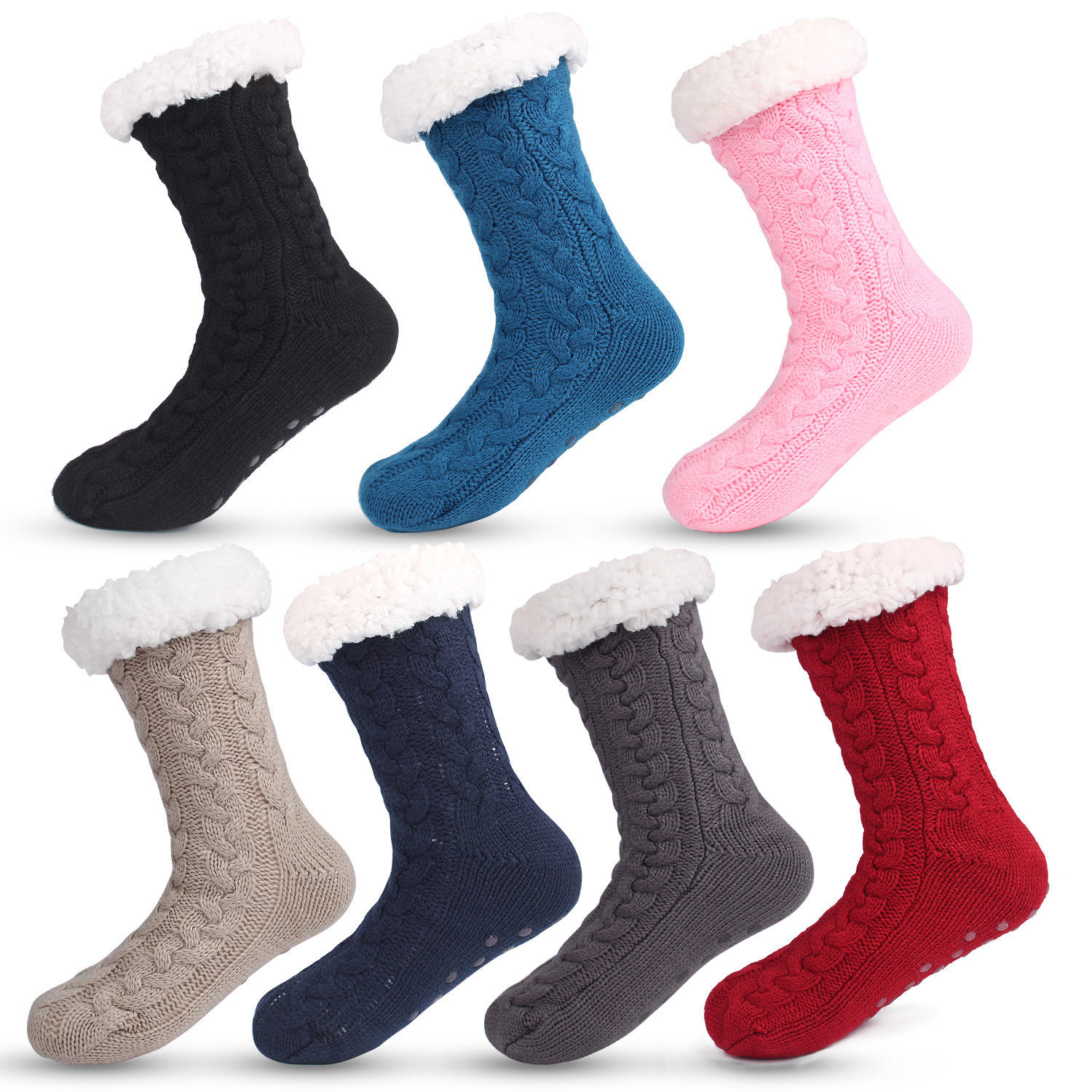 Wholesale Winter Thick Warm Cabin Thermal Socks Womens Comfy Non Slip Fuzzy Slipper Socks with Grips