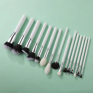 Mona Cosmetic Tool Profession 15 Piece 14 Pcs Fancy Pro White Metal Wood Handle Makeup Brush Set With Bag
