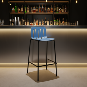 Taburete de Bar Homeera, Azul, Plástico, Estructura de Hierro, Diseño Moderno y Minimalista, Mueble Comercial para Uso en Bares Domésticos - Product Image 2
