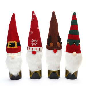 Housses de bouteille de vin de Noël tricotées, gnome, chapeau de Père Noël, rouge, vert, blanc, décoration pour bière et champagne - Product Image 5