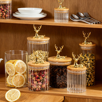 Bocaux de rangement de cuisine en verre borosilicate de haute qualité - Étanches à l'air, anti-odeurs, design moderne, décorations en bois de cerf doré pour cadeaux