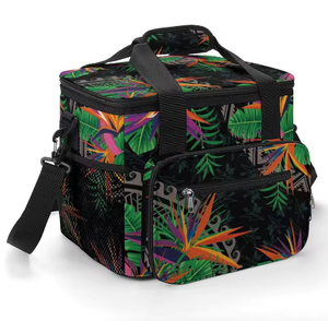 Sac à déjeuner isotherme Oxford personnalisé, imprimé à la demande, motifs Tribus Samoanes, Plage, Fleurs Polynésiennes, pour le camping - Product Image 1
