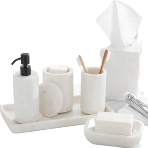 Juego de accesorios de baño de Hotel de mármol de cerámica con dispensador de jabón, juego de 5 piezas de cinco piezas, juego de baño dispensador de jabón almacenado - Product Image 1