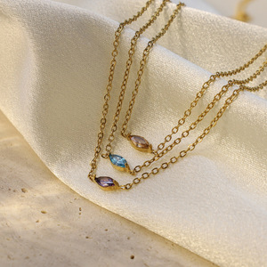 European American Fashion Stainless Steel Necklace Water Drop Shape Bezel Set Colored Zircon Clavicle Chain Daily Wear Leisure - Product Image 3