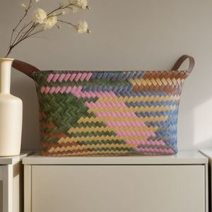 Colorful Woven Storage Basket <b>Rectangle</b> Handmade For Living Room Desktop Organization - Product Image 1