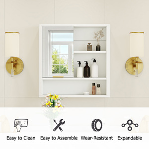Armoire de salle de bain moderne avec miroir, rangement mural avec étagères ouvertes, armoire à pharmacie étanche avec accents dorés - Product Image 4