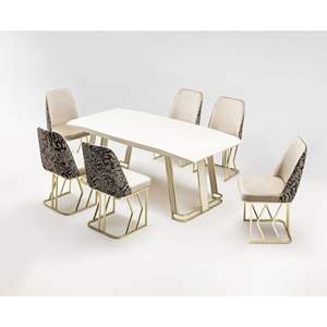 Juego de Comedor Moderno y Duradero de 6 Piezas con Estructura de Hierro, Sillas Rectangulares con Respaldo Sólido, Muebles para Casa, Villa u Hotel, Color Rosa - Product Image 2