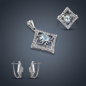 Art Palace - Conjunto de Colgante de Topacio Azul y Circonita Cúbica, Plata de Ley 925, Joyería Casual/Deportiva para Mujer, para Boda o Compromiso - Product Image 3