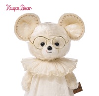 Peluche personnalisée en forme de souris pour le thé de l'après-midi, avec lunettes et col en dentelle, poupée en peluche douce