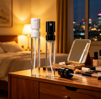 Atomiseur de parfum de voyage portable de style français, flacon d'échantillon/bouteille de transfert en verre borosilicate transparent.