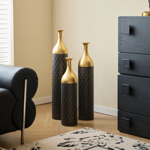<b>3</b>-Piece Metal Floor <b>Vase</b> <b>Set</b> Black Gold Honeycomb Pattern 24.8 30.31 34.25 Inches For Living Room Entryway - Product Image 2