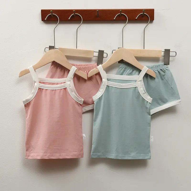 Hongbo Summer Sleeveless Baby Girls Home Wear Neutral Color Baby Clothes Top & Shorts Sets