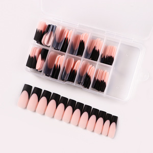 160 Uds puntas de <span class=keywords><strong>uñas</strong></span> prediseñadas de alta calidad puntas francesas cuadradas blancas/negras Prensa en <span class=keywords><strong>uñas</strong></span> punta <span class=keywords><strong>francesa</strong></span> al por mayor - Product Image 1