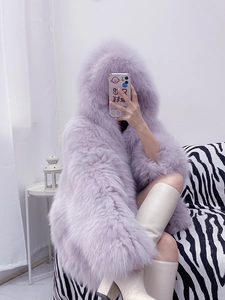 2024 nueva chaqueta gruesa de piel recortada de zorro con Capucha de punto abrigo de piel de zorro genuino para mujeres damas - Product Image 4