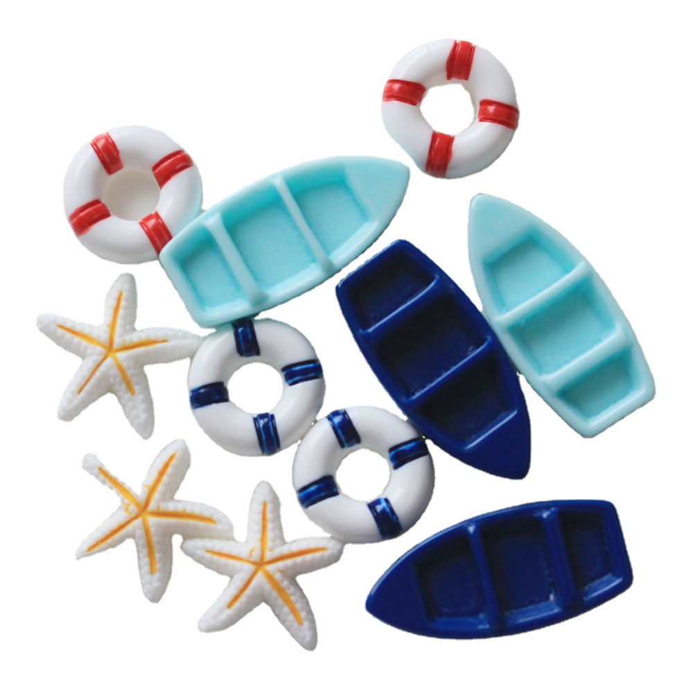 Mix Design Flatback Sea Theme Life Buoy Starfish Boat Anchor Flat Back Resin Cabochon For DIY Decoration