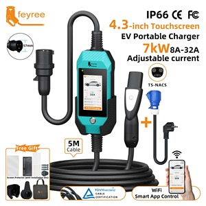 feyree 7kW Portable AC EV Charger 32A NACS CEE <b>Plug</b> with CEE Adapter to EU <b>Plug</b> <b>Remote</b> OTA Upgrade Fast Charging Station - Product Image 1