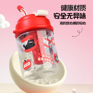 Straw Cup With Tea Strainer Cartoon Design Red Apple Pattern Portable Drink Cup For Students And Trendsetters - Product Image 1