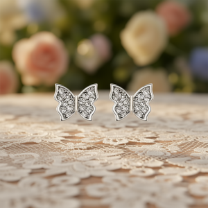 Orecchini a farfalla in oro bianco con strass di cristallo per donna, regalo, gioielli alla moda, in lega con micro inserti - Product Image 2