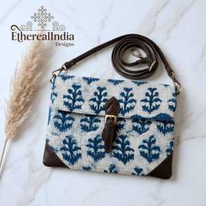 Blue Block Print Sling <b>Bag</b> Wholesale Handmade 13 Inch <b>Tablet</b> Sleeve Boho Crossbody Case Export Supplier India - Product Image 5