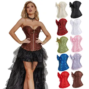 Hot Sale Overbust Zipper Floral Waist Closure Girdle corsets and bustiers Supplier black white red plus size