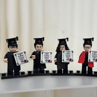 兼容毕业积木小人仔礼物、演讲脚本、礼服、帽子、教育玩具、硕士学位收藏品