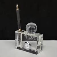 Porte-stylo en verre cristal transparent personnalisé avec horloge et globe pour ornement de bureau, cadeau