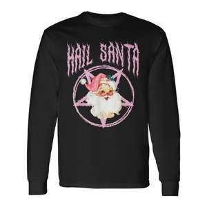 Camiseta de manga larga Hail Santa Retro Cute Santa Claus Pink Goth Christmas - Product Image 1