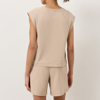 Ensemble deux pièces lavé pour femme : débardeur et short sans manches en coton biologique, tenue d'intérieur ample