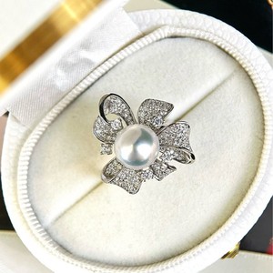 Anillo de perlas naturales de plata de primera calidad con diseño de cinta y solapa, 9-10 mm, plata chapada en oro rosa 925, calidad impecable - Product Image 3