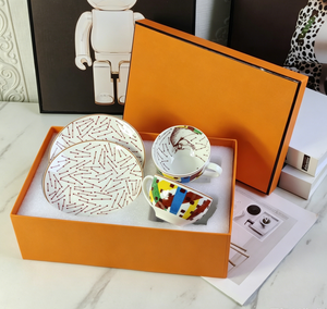 Colorful Geometric And Horse Print Bone China Coffee Cup And Saucer With <b>Red</b> Line Pattern For Afternoon Tea - Product Image 1