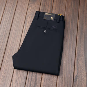 2025 pantalons d'affaires de luxe pour hommes 100% coton haut de gamme <span class=keywords><strong>grande</strong></span> <span class=keywords><strong>taille</strong></span> confortable coupe ample droite Logo personnalisé pour printemps plat - Product Image 5