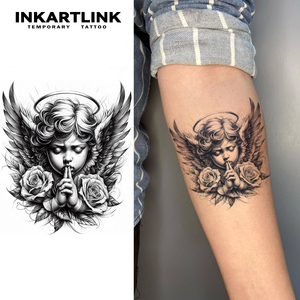 INKARTLINK - Pegatinas de Tatuajes Temporales para el Cuerpo, Diseño de Ángel y Rosa, Resistentes al Agua, Ecológicas, Duran 15 Días, Paquete al por Mayor - Product Image 1