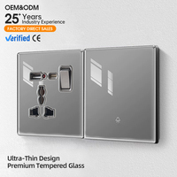 Prise murale universelle KESHIQI certifiée CE en verre trempé ultra-fin avec USB pour la maison, l'hôtel, la chambre à coucher