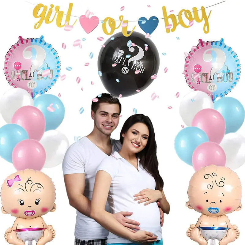 Gender Reveal Party Supplies kit  Baby Reveal Decorations Including Boy or Girl Banner/Balloon for Gender Reveal