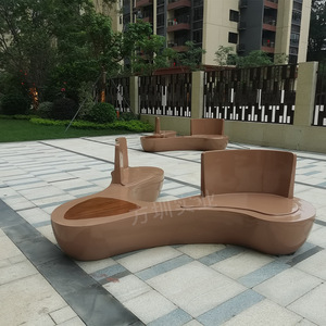 Banc d'extérieur créatif en fibre de verre 2 places, design contemporain pour mobilier de patio de centre commercial, siège de jardin moderne et durable - Product Image 3