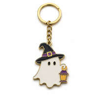 Porte-clés en métal personnalisé, porte-clés fantôme d'Halloween, breloques en alliage de zinc émaillé dur, vente en gros, cadeau promotionnel, porte-clés