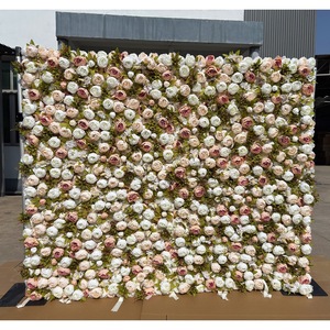Panneau floral romantique en fleurs d'ivoire, de rose bordeaux et de autres fleurs pour la cérémonie de mariage et la décoration de la réception. - Product Image 1